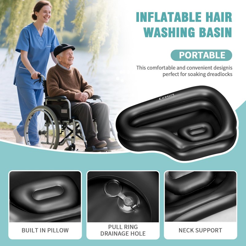 Large Portable Inflatable Shampoo Basin, Hair Washing Bowl for Bedridden,