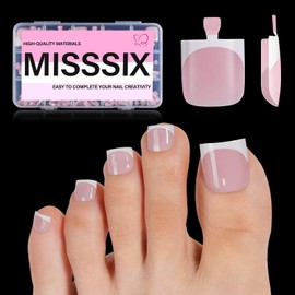 Misssix French Tip Press on Toe Nails, French Square Toe Nail Tips Pink White, Soft Gel False Toenail, Acrylic Soak off Fake Toe Nails for Women Nail Art DIY 15 Sizes