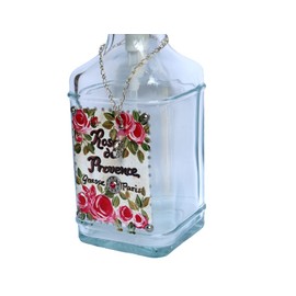 Large Romantic Vintage Style Clear Glass Liquid Soap Dispenser with Sturdy Pump Hand Painted Pink Roses French Perfume Label Design Retro Shabby Chic Bathroom Decor