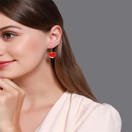 MALOYANVE Heart Big Hoop Earrings Charm Gold Plated Solid Small Dangling Red and Black Love Heart Huggie Hoop Cross Earrings Valentine's Day Jewelry for Women, Medium, Zinc, No Gemstone