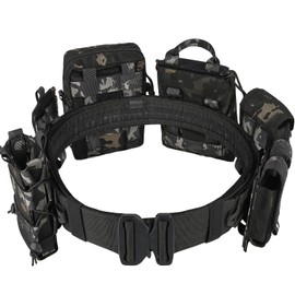 YAKEDA Molle Battle Belt with Pouches:Tactical Combat Quick Release Airsoft Belt Heavy Duty Belts Law Enforcement 8 pcs (Black CP)