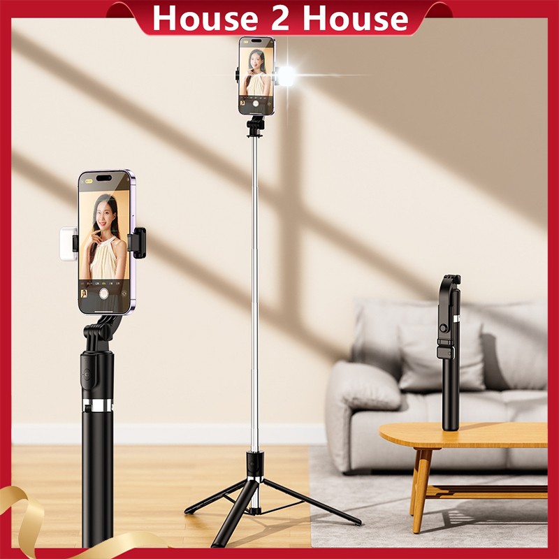 BT Selfie Stick with Fill Light 1.7M Extendable Portable Tripod