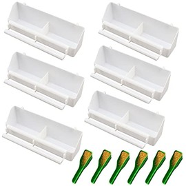 Lucky Interests 6pcs Bird Feeder, Pet Bird Food Double Plastic Seed Water Feeder Dispenser Standing Frame Plastic Food Feeder Cup for Parrots Cockatiel Pigeon Sparrow Bird Cage Bowl with 6 Bird Spoons