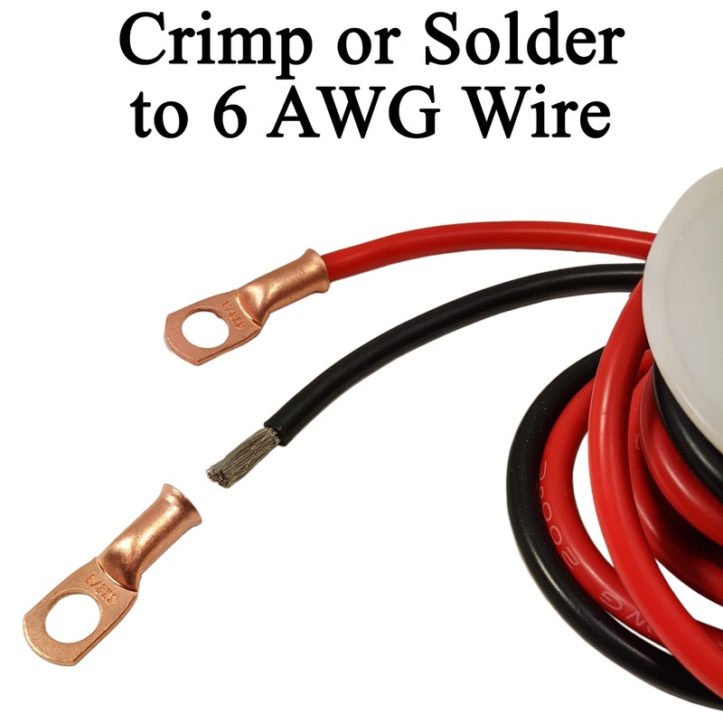 10 Pack 6 AWG 3/8" Bare Copper Ring Terminals, Heavy