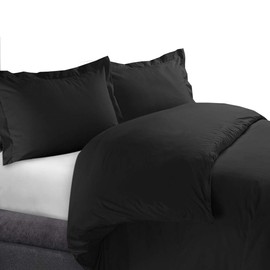 Royal Hotel's Solid Duvet Covers Cotton 300-Thread-Count 3pc Duvet-Cover Set, 100% Cotton Soft and Cool Solid Plain Duvet Set, Full / Queen Size, Black