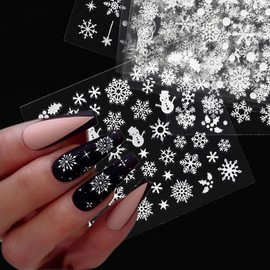 IDDFEVE 30 Sheets Snowflake Nail Stickers, Christmas 3D Self-Adhesive Nail Art Decals - White Snowman Santa Elk Design for DIY Manicure Winter Xmas DIY Nail Decorations B