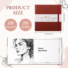 Moinchore Square Sketchbook 8 x 8 Inch Hardcover Art Sketch Book Drawing Papers 120 Pages, Mixed Media Journal Notebook with Elastic Closure Sketchbook for Drawing(Dark Red)