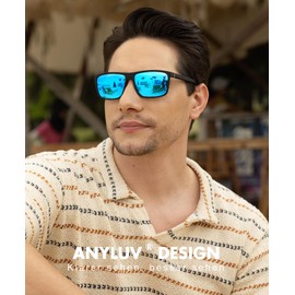 ANYLUV Polarised Sunglasses Men Women Outdoor Sunglasses Unisex Retro Black Glasses UV400 Driving Hiking Golf, B05 Ice Blue/Black