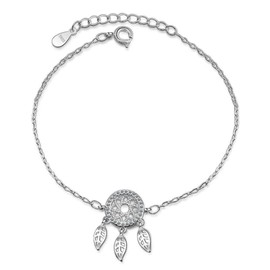 Belons Girls Bracelet 925 Sterling Silver Cubic Zirconia Dream Catcher Charm Bracelet Adjustable Hand Chain for Women Ladies