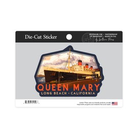 Die Cut Sticker Long Beach, California, Queen Mary, Contour Vinyl Sticker 3 to 6 inches, (Waterproof Decal for Cars, Water Bottles, Laptops, Coolers), Large