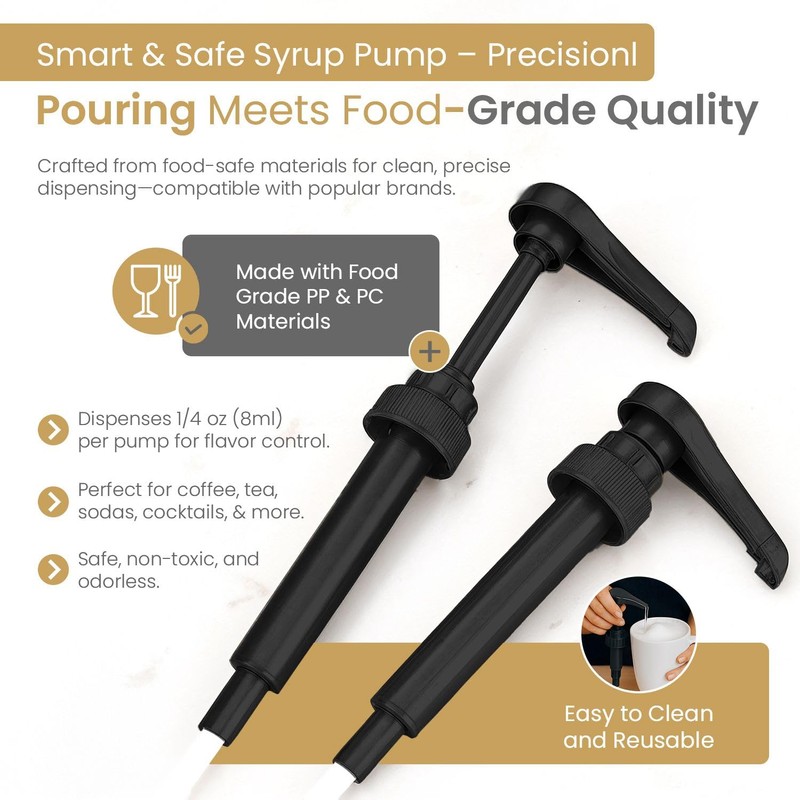 2-Pack Black Plastic Bottle Syrup Pumps – Fits 750ml /