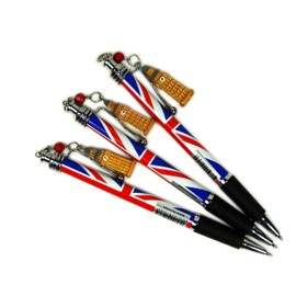 Pens Big Ben Charm Silver Clip Rollerball with Union Jack Design, Set of 3, London Souvenir Collectable