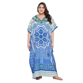 Gypsie Blu - Vestido largo para mujer, de talla grande, estilo caftán, para playa, de poliéster, para ropa de descanso, traje de baño, vestidos de verano para mujer, Mandala azul, One Size Plus