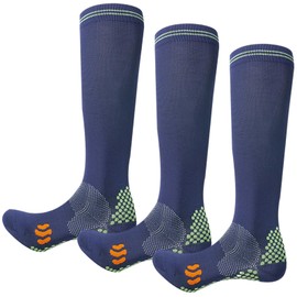 Dress Cici Stripes Graduated Compression Socks for Men, Dots Knee High Medium Compression Sock for Athletic Running (3 Pairs: Navy)