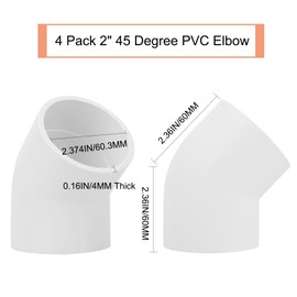 4Pack 2" 45 Degree PVC Elbow Pipe Fitting Connector (Socket x Socket) Furniture Build Grade SCH40 2 Inch 45 Degree Elbow PVC Corner Adapter for Home Sewer Plumbing Water Line