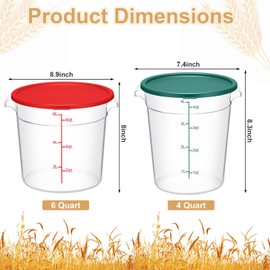 Suclain 4 Set 6 Quart 4 Qt Round Food Storage Containers with Lids Clear Proofing Container for Dough Bread with Scale Handle Home Restaurant Commercial Food Storage (Red, Green)