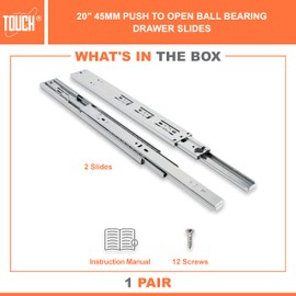 TOUCH Drawer Slides (1 Pair, 20 Inch 500mm) Push to Open Side Mount Ball Bearing 3 Folds Metal Rails Track Guide Glides Runners Heavy Duty Drawer Dresser Kitchen, 100 LB Capacity