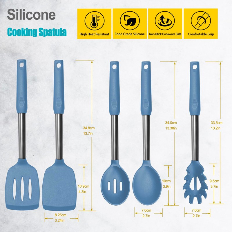 Silicone Spatula and Cooking Spoon,5 Pack Solid & Slotted Spoons