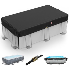 LXKCKJ 5x8 FT Rectangular Pool Cover for Above Ground Pool, Solar Oval Pool Cover Protection with Tensioner, Ideal for Rectangular/Oval Frame Pool Waterproof & UV-Resistant (Black)