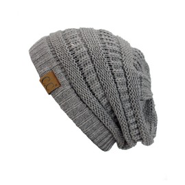 C.C Trendy - Gorro de Punto Trenzado Grueso y Suave y elástico, Gris Light Melange, One Size