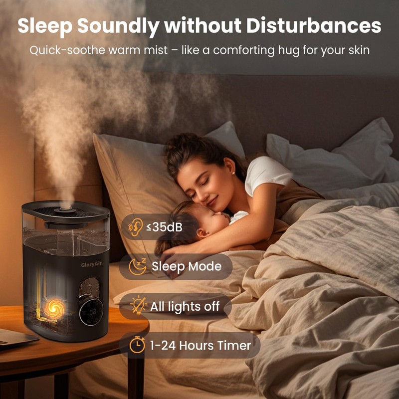 Humidifiers for Bedroom Large Room -GloryAir 6L Cool & Warm