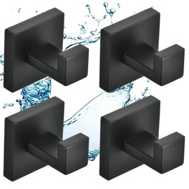 SHUNLI Bathroom Towel Hooks 4 PCS, Matte Black Wall Hook Robe Hook Door Hanger, SUS304 Stainless Steel, Wall Mounted Heavy Duty Coat Hook