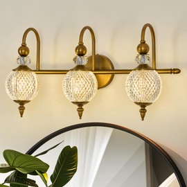 VBSCIUPZ Vintage Bathroom Lights Fixtures 3 Lights Gold Vanity Light with Acrylic Globe Shade Brushed Brass G9 Bulb Wall Sconce Indoor Vanity Light Over Mirror for Bedroom Hallway Living Room