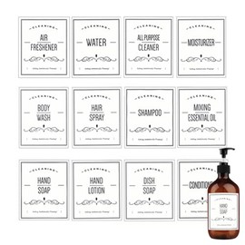 12 PCS Waterproof Labels for Bottles, Bathroom Hand Soap Shampoo and Conditioner Dispenser Label Stickers, Removable Labels for Soap, Lotion, Shampoo and Conditioner Bottles (12 PCS White)