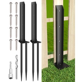 Mokeyder Heavy Duty Metal Steel Fence Post Repair Kit, Double-Tube Style, 2 Packs, Black