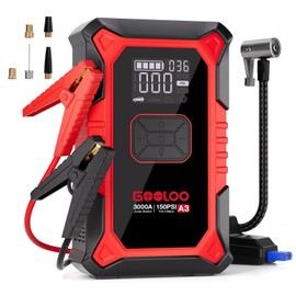 GOOLOO A3 Jump Starter with Air Compressor, 3000A Portable Car Battery Booster (9.0 Gas/6.5L Diesel) with 150PSI Auto-Shutoff Tire Inflator, 12V Supersafe Lithium Jump Box Car Battery Jumper Starter