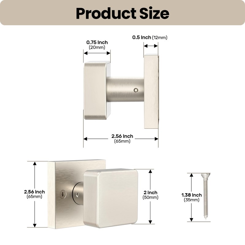 naubea 2 Pack Brushed Nickel Dummy Door Knob Interior, Square