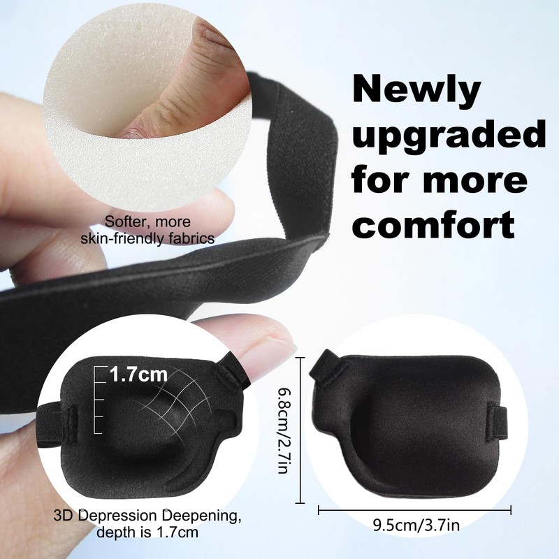 RIKEYO 2Pcs 3D Eye Patches for Adults, Adjustable Medical Eyepatch,Black(Left)