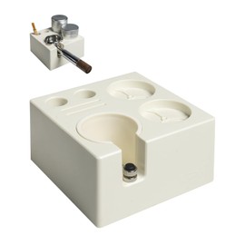 IKAPE ABS Espresso Knock Box, 7 in 1 Coffee Organizer Box Fit for Storage 51, 54, 58MM Espresso Tamper, Distributor, Portafilter & Puck Screen Accessories(White)