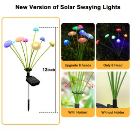 SyouHome 4 Pack 32 LEDs Solar Garden Lights, Mushroom Solar Lights Outdoor, IP65 Waterproof Firefly Swaying Light, Dual Modes Jellyfish Outdoor Decor for Garden, Yard, Patio, Pathway (Multicolor)