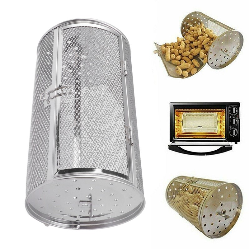 Rolling Grilling Basket Stainless Steel Grill Cage Round Stainless Steel