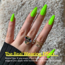 SXVME Soft Gel Nail Tips Short Almond Gel X Nails, 300Pcs Pre-applied Tip Primer Gel X Nail Tips, Natural Neon Green Colored Gel Tips Acrylic Fake Nails Extensions False Nails Press ons for Easy DIY