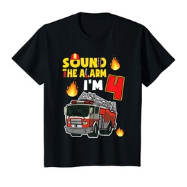 Kids Sound The Alarm I'm 4 Little Firefighter 4rd Birthday T-Shirt