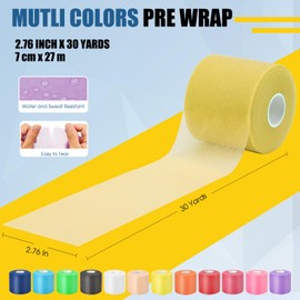 Pre Wrap Athletic Tape 2 Pack, 2.76 Inch x 30 Yards Athletic Tape Sports Prewrap, Foam Underwrap for Ankle Wrist Knee Elbow Hair Soccer, Yellow