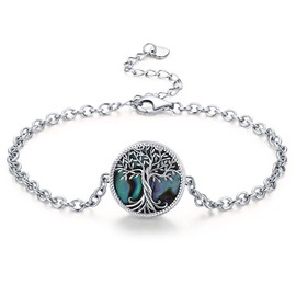 925 Sterling Silver Tree of Life Bracelet, Women's Adjustable Bracelet, Abalone Shell Jewellery Birthday Gifts for women Girls with chain 18 + 5 cm Adjustable