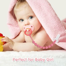 Pacifier Clips Baby Girls - Draklary 4 Pack Paci Clip Silicone Soothe Baby Binky Holder for Shower Birthday Gift