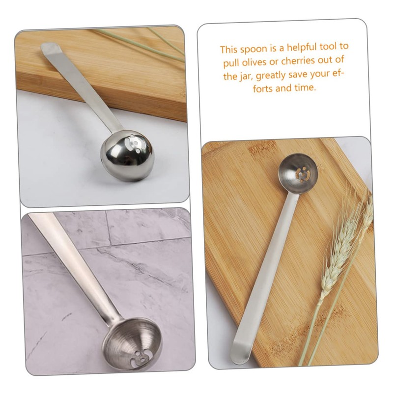 Mikinona 2pcs Stainless Steel Olive Spoon Slotted Cherry Strainer Serving