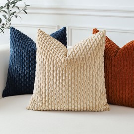 Sungeek Set of 2 Corduroy Cushion Covers, Decorative Cushion Covers, Soft Cushion Cover, Decorative Cushion, Sofa Cushion, Boho Decorative Cover, Cushion Cover for Sofa, Bedroom, Living Room (Tan, 40