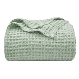 PHF Ultra Soft Waffle Weave Throw Blanket 50"x 60"- Washed Lightweight Breathable Summer Cozy Woven Blanket - Great for Couch Bed Sofa Home Car - Sage Green