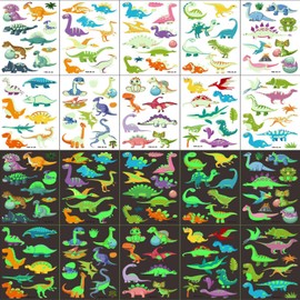 Dinosaur Temporary Tattoos for Kids, 10pcs Dino Cartoon Glow in the Dark Tattoos, Waterproof Fake Tattoos Body Face Stickers Decorations, Birthday Party Favor Supplies Gifts dino