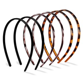 Hanyousheng 6 Pack Plastic Headband, 8mm Teeth Comb Headband, 3 Color Non-slip Hair Hoop, Unisex Hair Band, Sport Fashion Hair Band Accessories for Women and Men