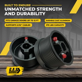 Garage Door Cable Drums Hardware Parts for Doors up to 12' Feet Door, Large Lift - Heavy Duty Long Lasting Drum for Torsion Spring Cables, Black Powder-Coated