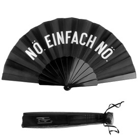 COLOFALLA Black Hand Fan with Organza Bag Funny Fan Nö EIinfach Nö for Husband Wife Best Friends Girlfriends Colleagues Summer (Simply Nö.)
