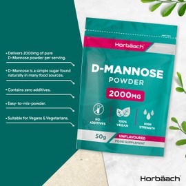 D Mannose Powder 2000mg | 50g | Pure | Unflavoured | High Strength Vegan Food Supplement | by Horbaach