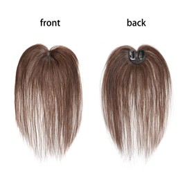 Meiverah Middle Part Clip in human hair Toupee Hand Made No Bangs Naturally Looking Parted Seamless Hairpiece With Breathable Mesh Base for Women Topper for Thicking Hair (Medium Brown, 1.8"*2", 10")