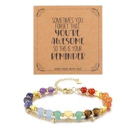 CrystalTears Chakra Crystal Heart Bracelet for Women Girls, Gold Layered 7 Chakra Healing Stone Beaded Bracelets Jewellery Gifts for Women Mum Teen Girls Best Friends Birthday Christmas